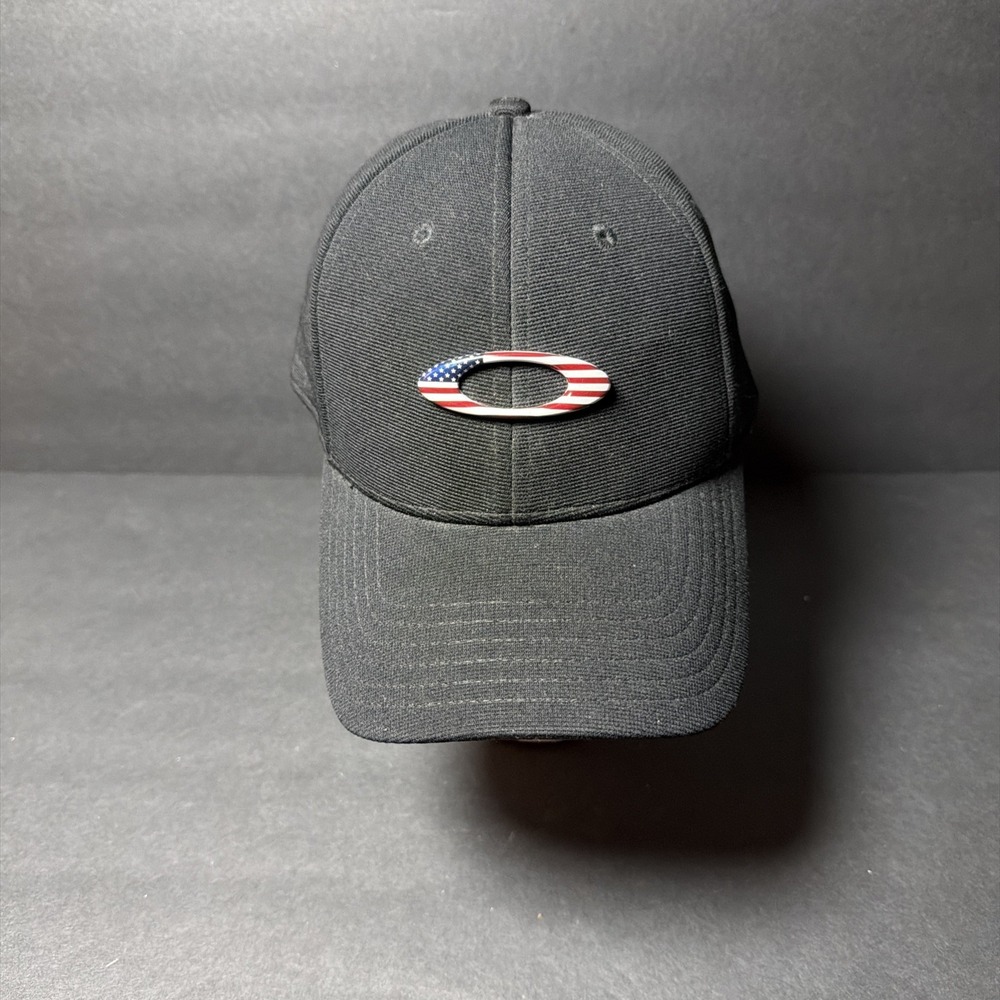 Oakley Men's Tincan‎ Black Hat Cap American USA Flag Ellipse Icon Logo L/XL